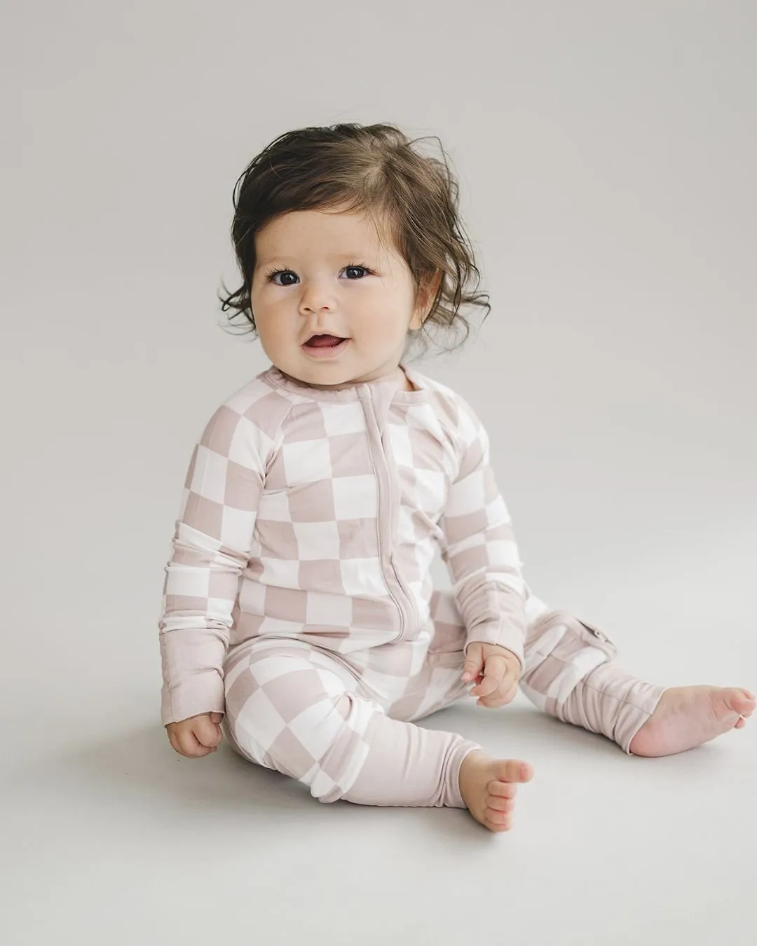 LPK Bamboo Zip Romper - Latte Checkered