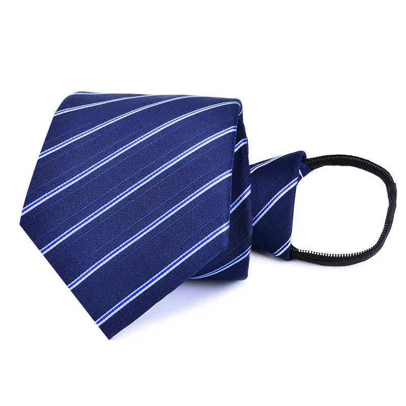 Men's Bussiness Zipper Tie Plaid Striped Necktie