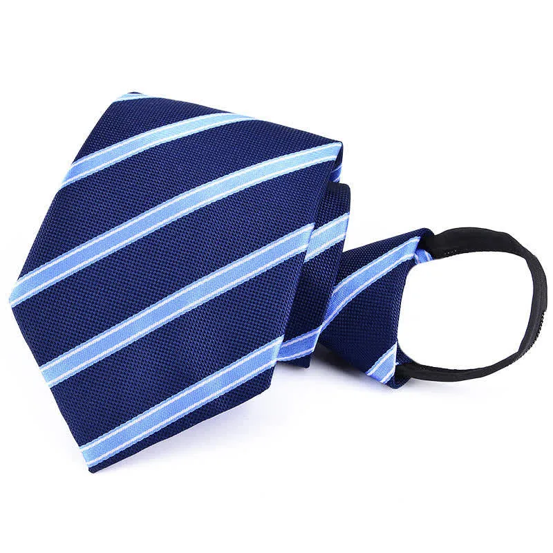 Men's Bussiness Zipper Tie Plaid Striped Necktie