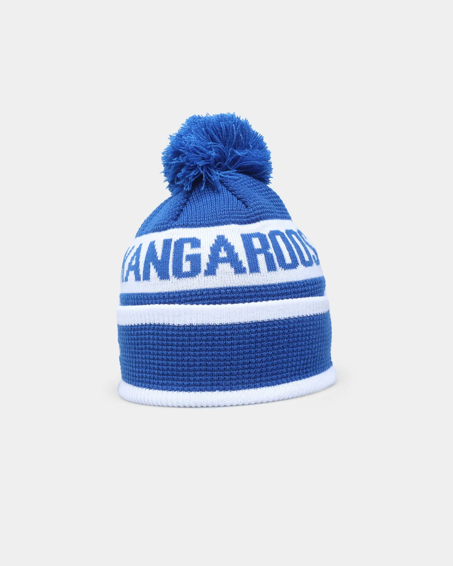 New Era North Melbourne Kangaroos AFL Opening Bounce 2022 Pom Waffle Wordmark Beanie Medium Blue