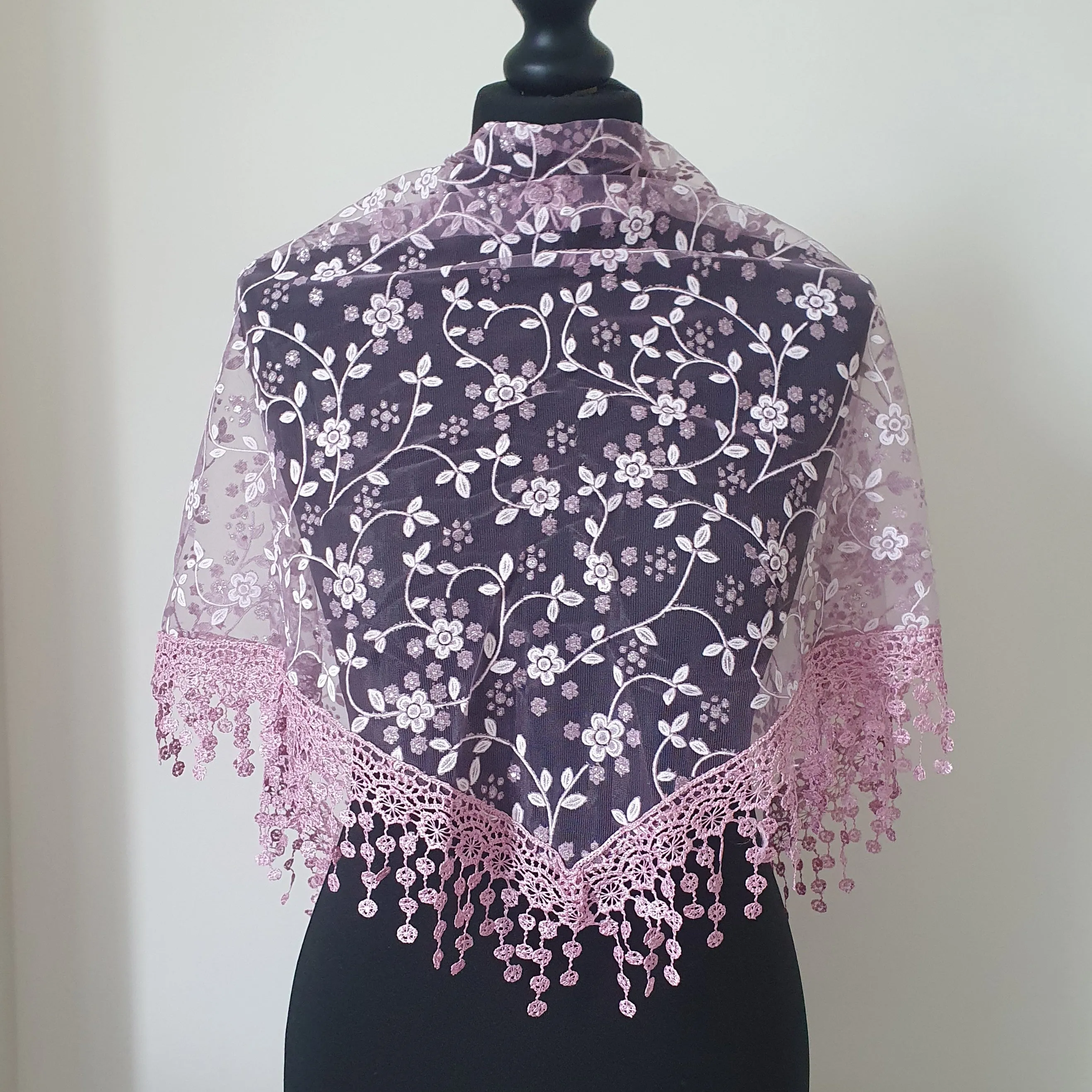 Pink Floral Triangle Scarf