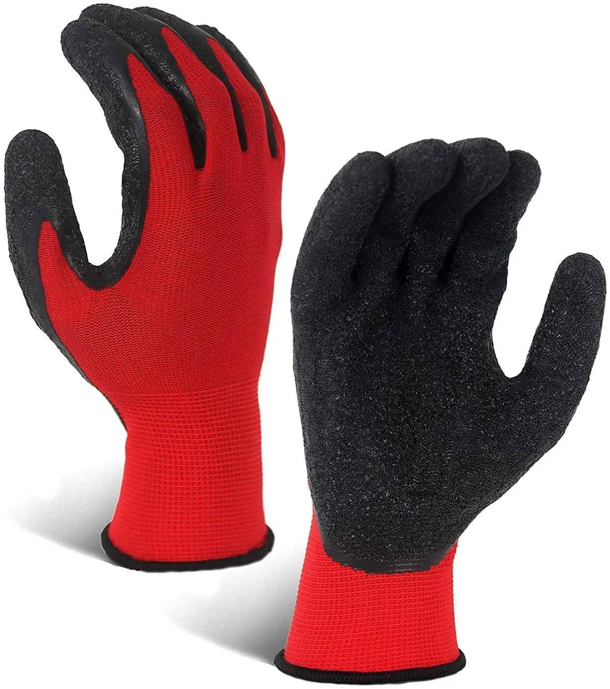 QTM Nylon Latex Coated Firm Grip Industrial Safety Work Cut Resistant Gloves, Red- Pack of 5 Pairs.