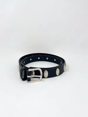 Rebecca Belt in Black Calf w/Silver Oval Studs