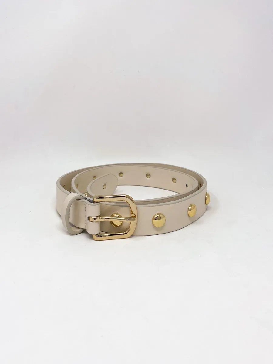 Rebecca Belt in Bone Calf w/Gold Studs