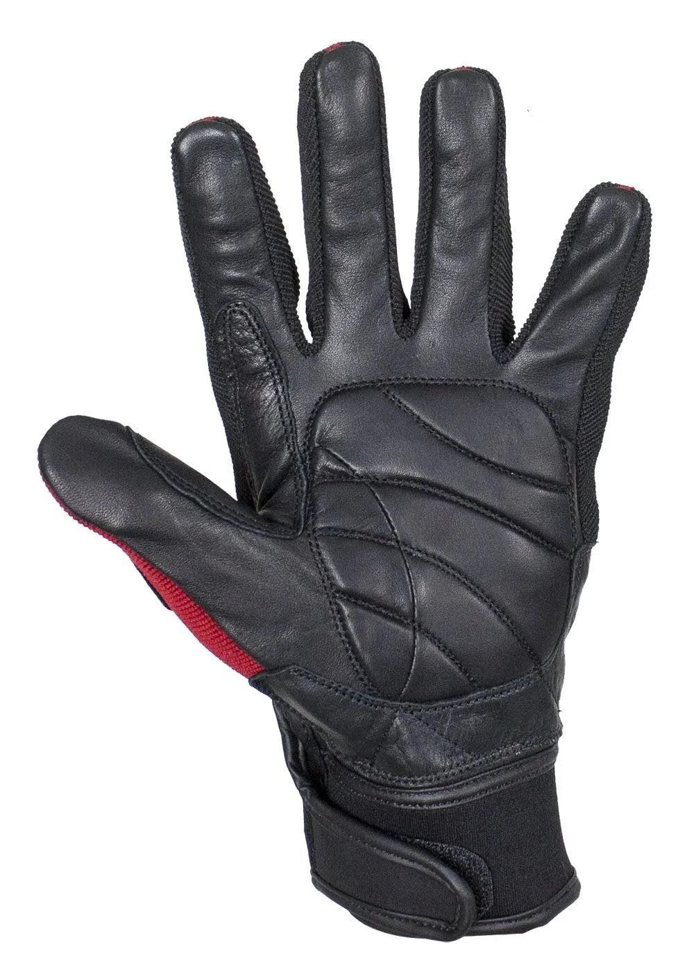 Red/Black Leather Motorcycle Gloves, GLZ108-RED-DL