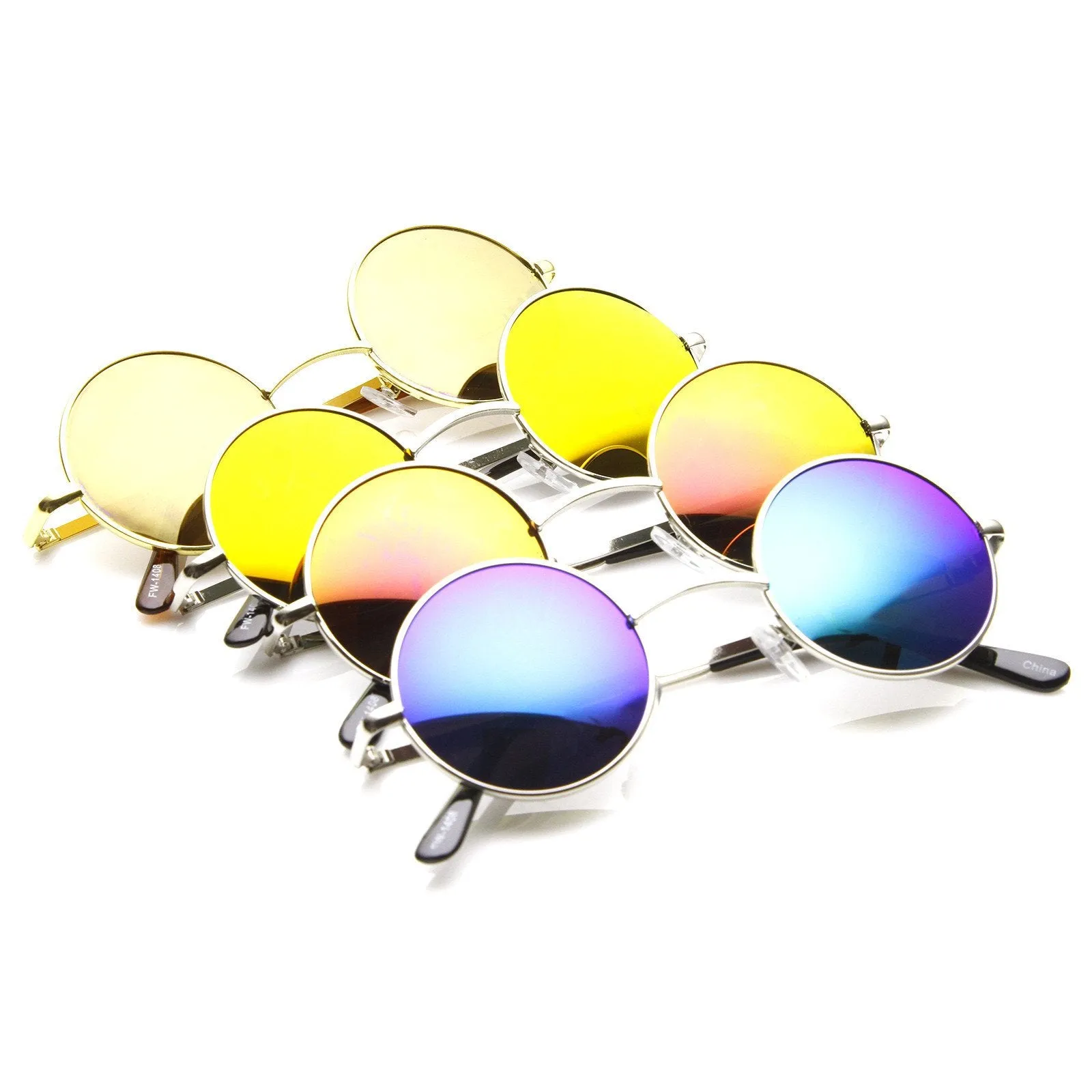 Retro Round Circle Metal Mirror Lens Sunglasses 1408 [4 Pack]