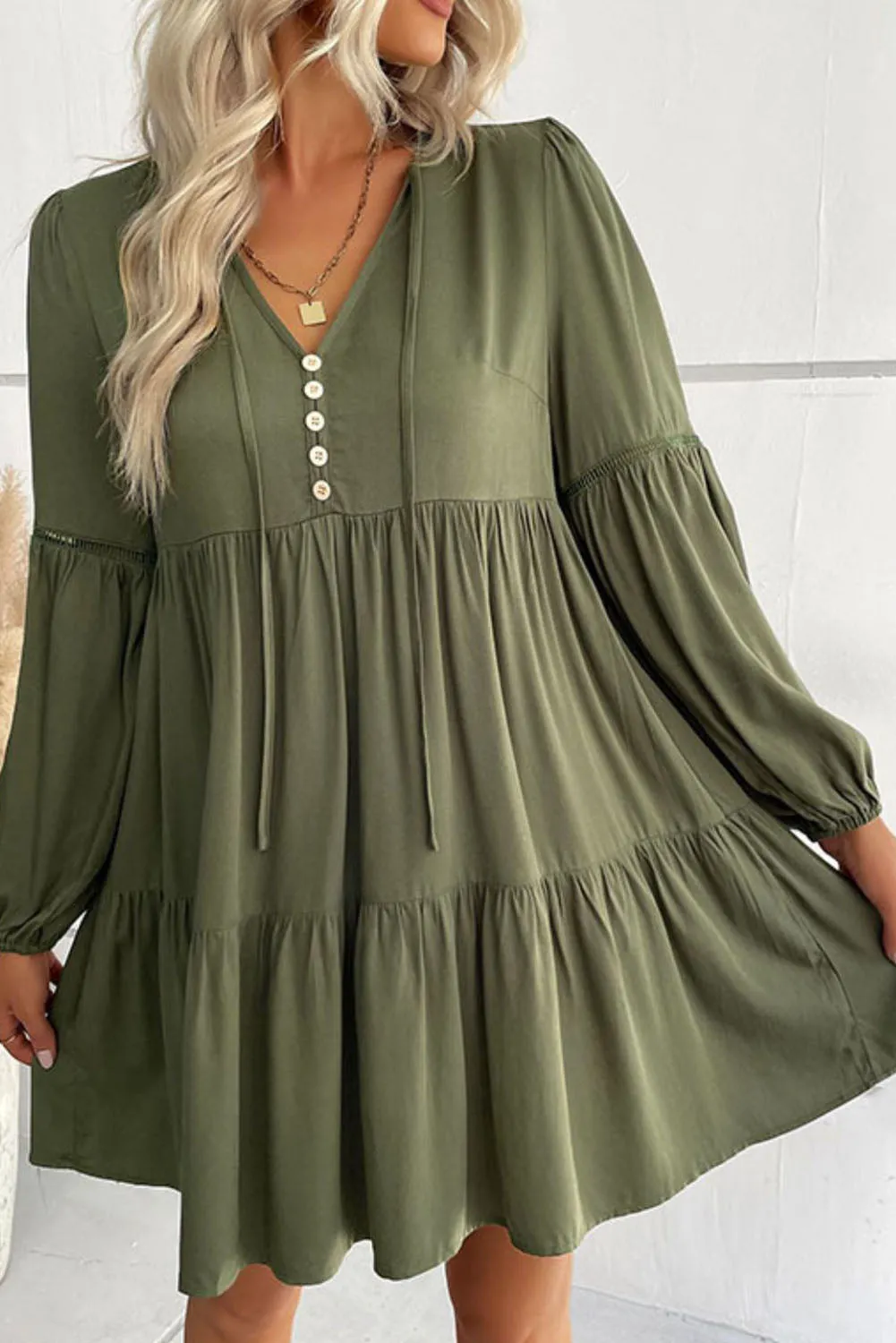 Ruffle Tiered Puff Sleeve Dress