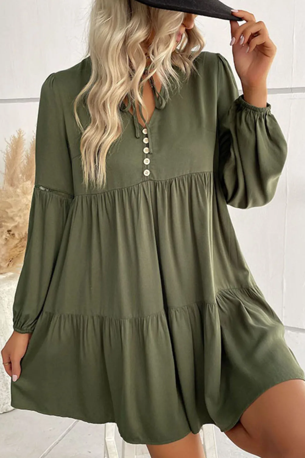 Ruffle Tiered Puff Sleeve Dress