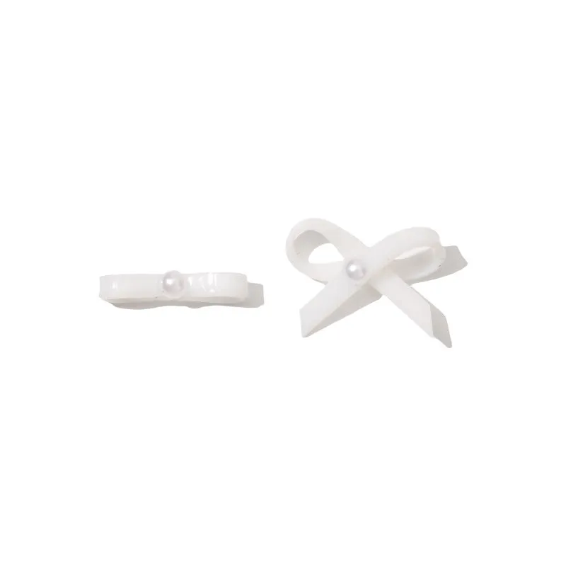 Soft White Bows and Streamers Nail Art Accessories - Elegant Pearls and Diamonds