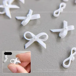 Soft White Bows and Streamers Nail Art Accessories - Elegant Pearls and Diamonds