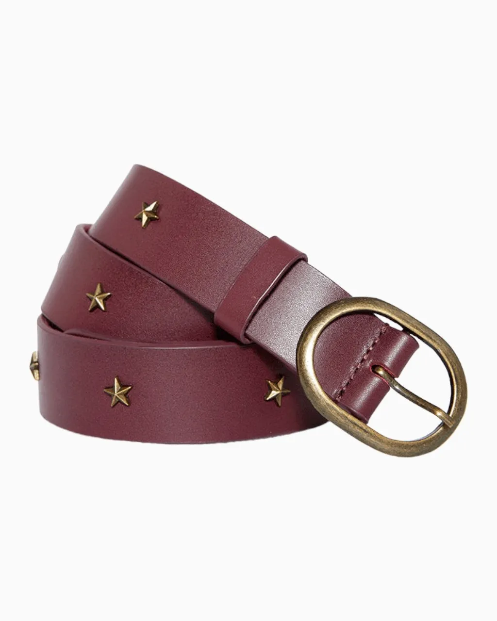 Star Studded Leather Belt | Burgundy