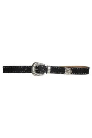 Streets Ahead Athens Silver Studded Leather Belt with Western Silver Buckle 52003 | Black