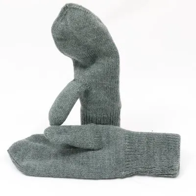 Swiss Double Layer Wool Mittens. New. Silver-Grey.