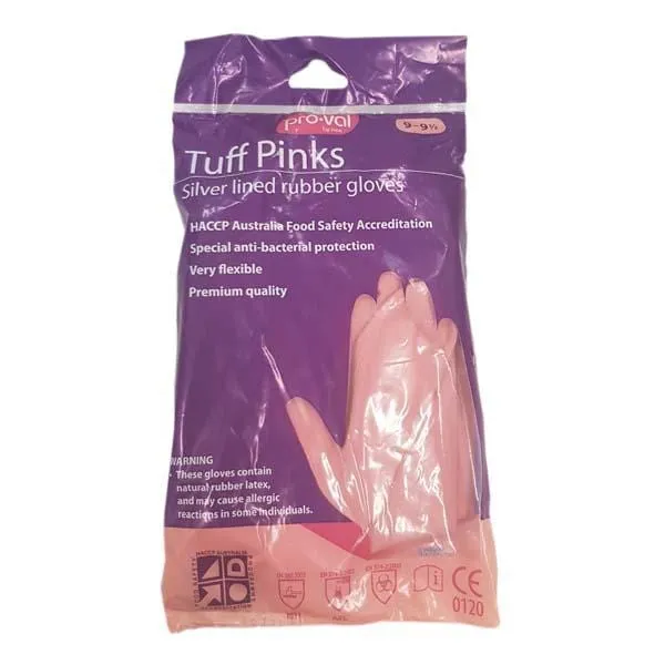 Tuff Pink Silver Lined Rubber Gloves No 7 - 9