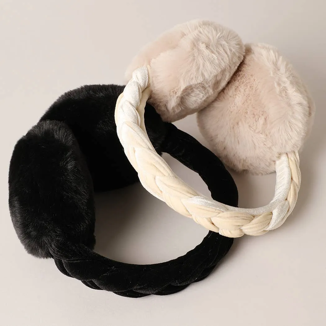 Velvet Braided Faux Fur Fuzzy Earmuffs