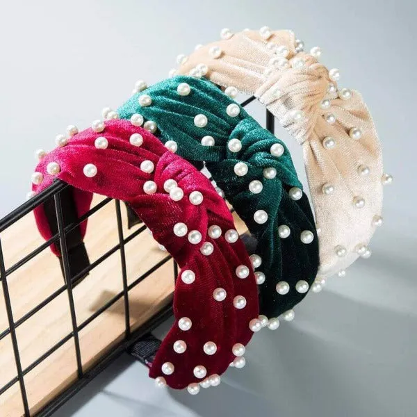 Velvet Pearl Top Knot Headband