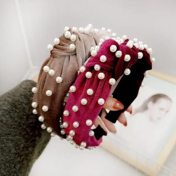 Velvet Pearl Top Knot Headband