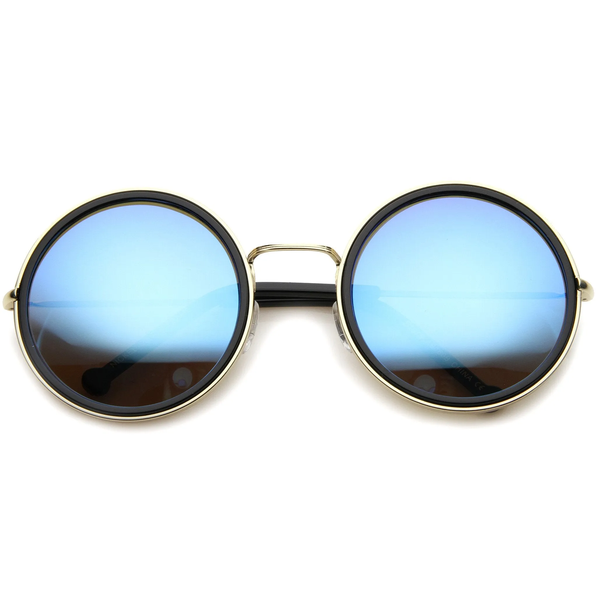 Women's Round Metal Mirrored Lens Sunglasses A039