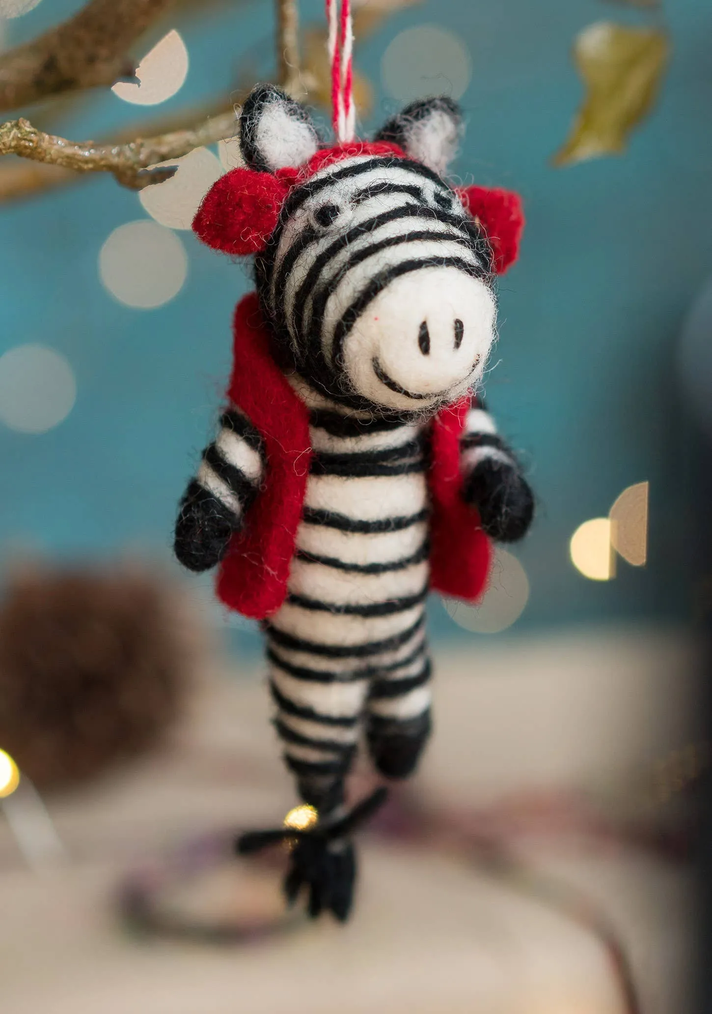 Zebra in Earmuffs - Handmade Felt Ornament